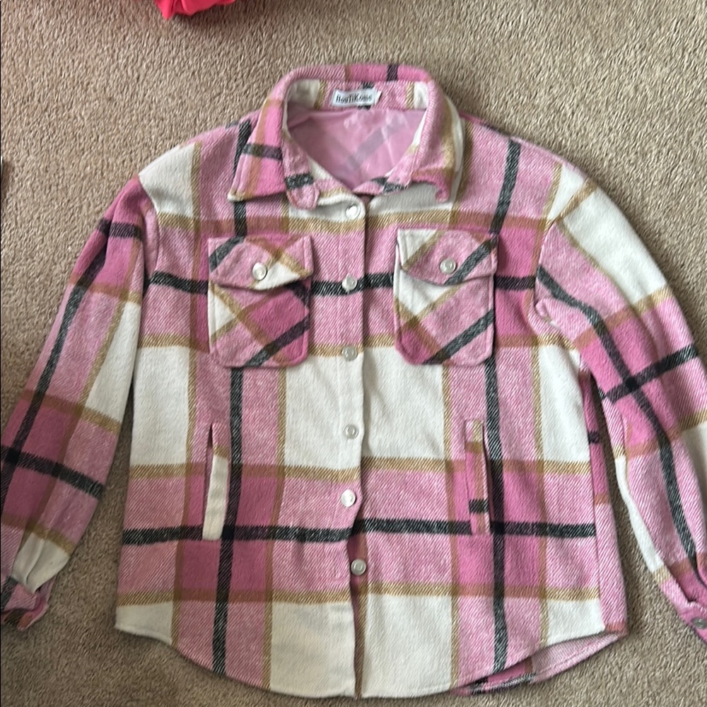 Pink Plaid Button-Up Jacket